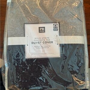 NWT: PB Dorm Jersey duvet cover navy and grey striped
